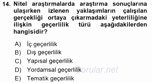 İletişim Araştırmaları 2015 - 2016 Tek Ders Sınavı 14.Soru