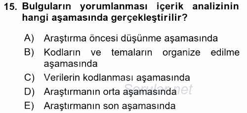 İletişim Araştırmaları 2015 - 2016 Tek Ders Sınavı 15.Soru