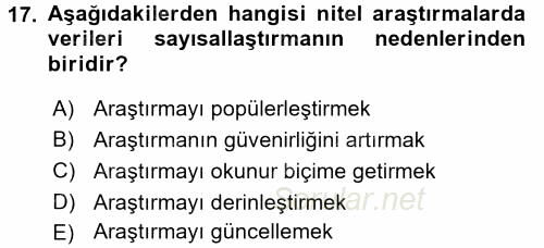 İletişim Araştırmaları 2015 - 2016 Tek Ders Sınavı 17.Soru