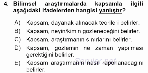 İletişim Araştırmaları 2015 - 2016 Tek Ders Sınavı 4.Soru