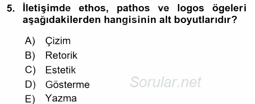 İletişim Araştırmaları 2015 - 2016 Tek Ders Sınavı 5.Soru