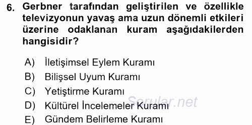 İletişim Araştırmaları 2015 - 2016 Tek Ders Sınavı 6.Soru