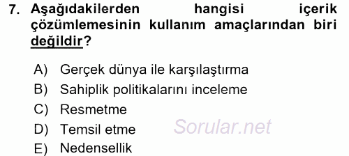 İletişim Araştırmaları 2015 - 2016 Tek Ders Sınavı 7.Soru