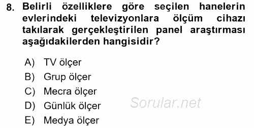 İletişim Araştırmaları 2015 - 2016 Tek Ders Sınavı 8.Soru