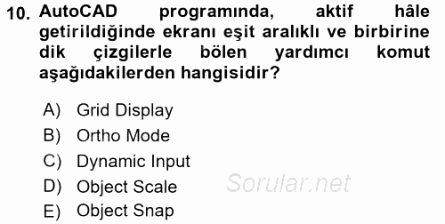 Bilgisayar Destekli Harita Yapımı 1 2017 - 2018 Ara Sınavı 10.Soru