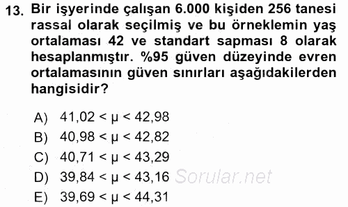 İstatistik 2015 - 2016 Dönem Sonu Sınavı 13.Soru