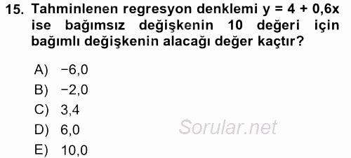 İstatistik 2015 - 2016 Dönem Sonu Sınavı 15.Soru