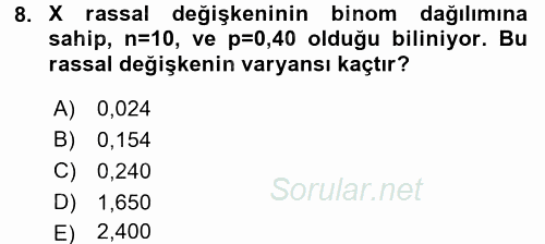 İstatistik 2015 - 2016 Dönem Sonu Sınavı 8.Soru