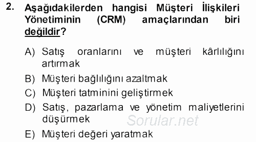 Perakendecilikte Müşteri İlişkileri Yönetimi 2013 - 2014 Ara Sınavı 2.Soru