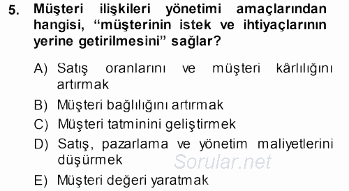 Perakendecilikte Müşteri İlişkileri Yönetimi 2013 - 2014 Ara Sınavı 5.Soru