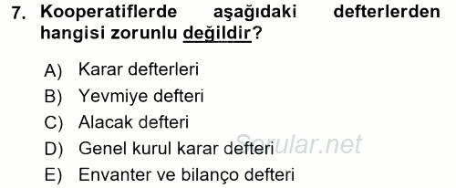 Şirketler Muhasebesi 2016 - 2017 Dönem Sonu Sınavı 7.Soru
