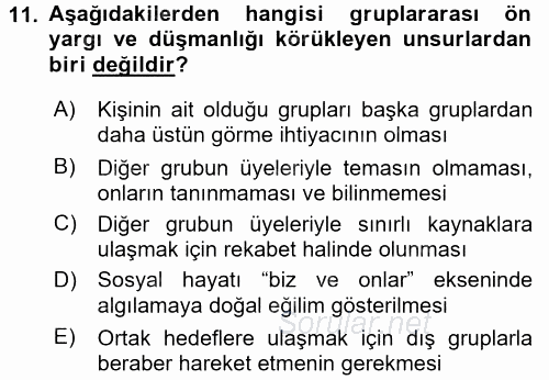 Psikoloji 2015 - 2016 Tek Ders Sınavı 11.Soru