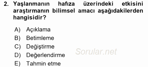 Psikoloji 2015 - 2016 Tek Ders Sınavı 2.Soru