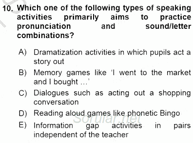 Çocuklara Yabancı Dil Öğretimi 1 2015 - 2016 Dönem Sonu Sınavı 10.Soru