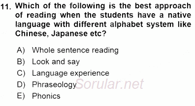 Çocuklara Yabancı Dil Öğretimi 1 2015 - 2016 Dönem Sonu Sınavı 11.Soru