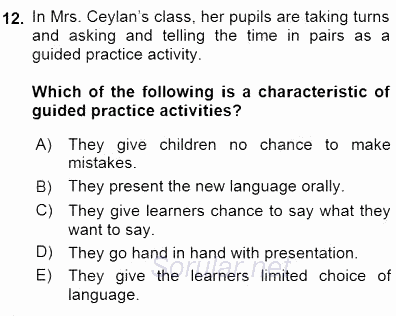 Çocuklara Yabancı Dil Öğretimi 1 2015 - 2016 Dönem Sonu Sınavı 12.Soru