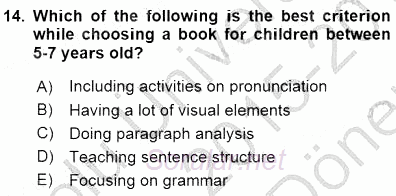 Çocuklara Yabancı Dil Öğretimi 1 2015 - 2016 Dönem Sonu Sınavı 14.Soru