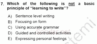 Çocuklara Yabancı Dil Öğretimi 1 2015 - 2016 Dönem Sonu Sınavı 7.Soru