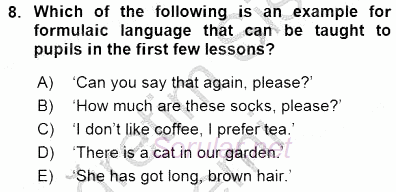 Çocuklara Yabancı Dil Öğretimi 1 2015 - 2016 Dönem Sonu Sınavı 8.Soru