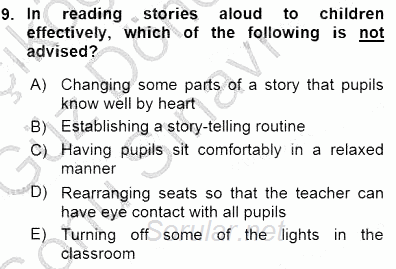 Çocuklara Yabancı Dil Öğretimi 1 2015 - 2016 Dönem Sonu Sınavı 9.Soru