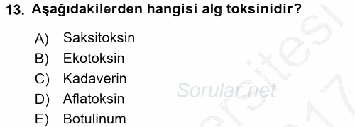 Besin Güvenliği ve Hijyen 2016 - 2017 Ara Sınavı 13.Soru