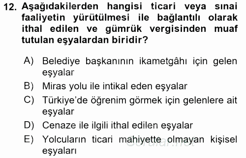 Özel Vergi Hukuku 2 2017 - 2018 Ara Sınavı 12.Soru