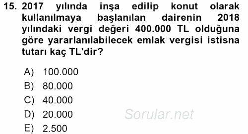 Özel Vergi Hukuku 2 2017 - 2018 Ara Sınavı 15.Soru
