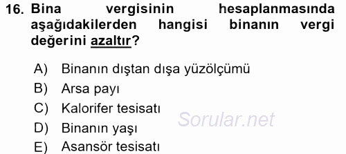 Özel Vergi Hukuku 2 2017 - 2018 Ara Sınavı 16.Soru