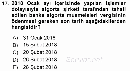 Özel Vergi Hukuku 2 2017 - 2018 Ara Sınavı 17.Soru