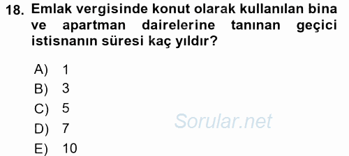 Özel Vergi Hukuku 2 2017 - 2018 Ara Sınavı 18.Soru