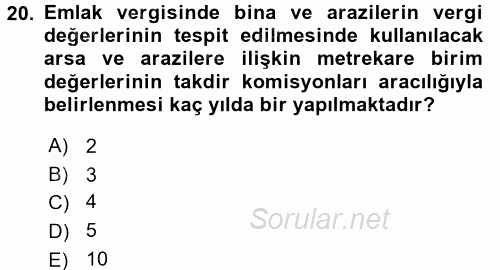 Özel Vergi Hukuku 2 2017 - 2018 Ara Sınavı 20.Soru