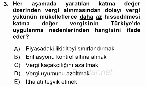 Özel Vergi Hukuku 2 2017 - 2018 Ara Sınavı 3.Soru