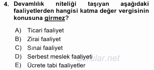 Özel Vergi Hukuku 2 2017 - 2018 Ara Sınavı 4.Soru