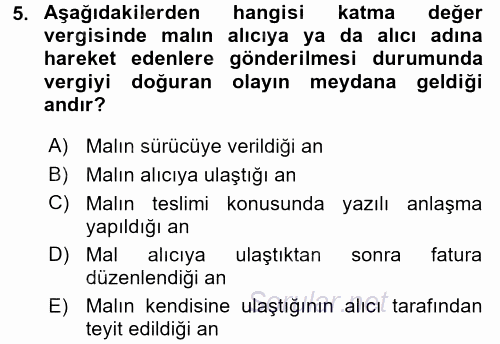 Özel Vergi Hukuku 2 2017 - 2018 Ara Sınavı 5.Soru