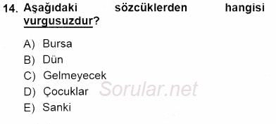 Türkçe Sözlü Anlatım 2012 - 2013 Dönem Sonu Sınavı 14.Soru