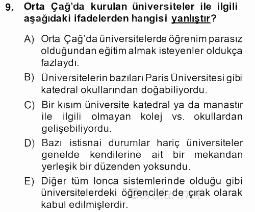 Eğitim Tarihi 2013 - 2014 Ara Sınavı 9.Soru