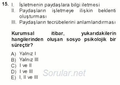 Yatırımcı İlişkileri Yönetimi 2014 - 2015 Ara Sınavı 15.Soru