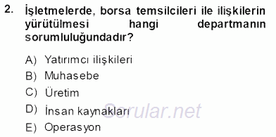Yatırımcı İlişkileri Yönetimi 2014 - 2015 Ara Sınavı 2.Soru