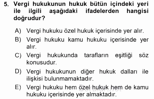 Vergi Hukuku 2017 - 2018 Ara Sınavı 5.Soru