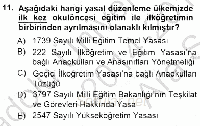 Okulöncesi Eğitime Giriş 2014 - 2015 Ara Sınavı 11.Soru