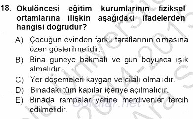 Okulöncesi Eğitime Giriş 2014 - 2015 Ara Sınavı 18.Soru