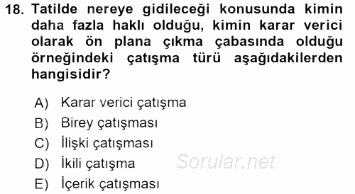 Bireyler Arası İletişim 2017 - 2018 Dönem Sonu Sınavı 18.Soru