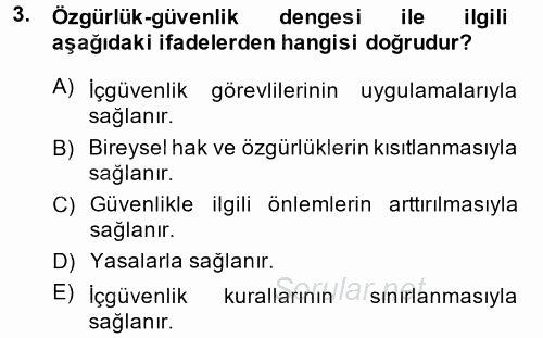 Özel Güvenlik Meslek Etiği 2014 - 2015 Ara Sınavı 3.Soru