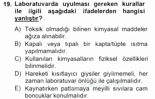 Veteriner Laboratuvar Teknikleri ve Prensipleri 2012 - 2013 Dönem Sonu Sınavı 19.Soru