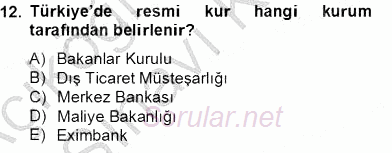 Dış Ticaret İşlemlerinin Muhasebeleştirilmesi 2013 - 2014 Tek Ders Sınavı 12.Soru