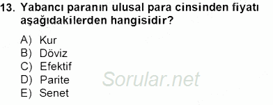 Dış Ticaret İşlemlerinin Muhasebeleştirilmesi 2013 - 2014 Tek Ders Sınavı 13.Soru