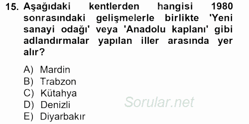 Kent Sosyolojisi 2012 - 2013 Dönem Sonu Sınavı 15.Soru