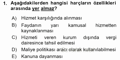 Damga Vergisi Ve Harçlar Bilgisi 2016 - 2017 Dönem Sonu Sınavı 1.Soru