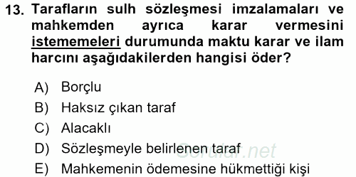 Damga Vergisi Ve Harçlar Bilgisi 2016 - 2017 Dönem Sonu Sınavı 13.Soru