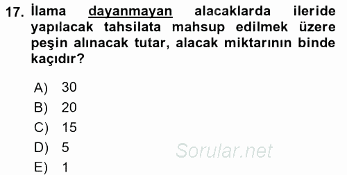 Damga Vergisi Ve Harçlar Bilgisi 2016 - 2017 Dönem Sonu Sınavı 17.Soru